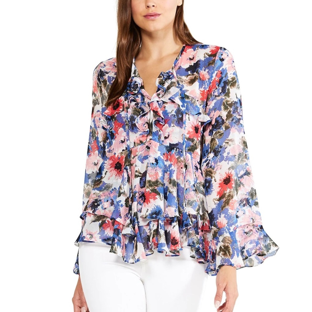 MISA Damaris Top XS Tie Dye Floral pink blue